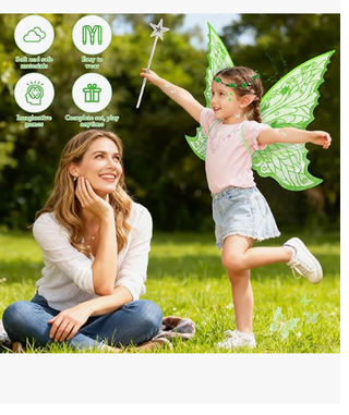 Set Costume Fata 5 Pezzi - Ali, Bacchetta, Corona