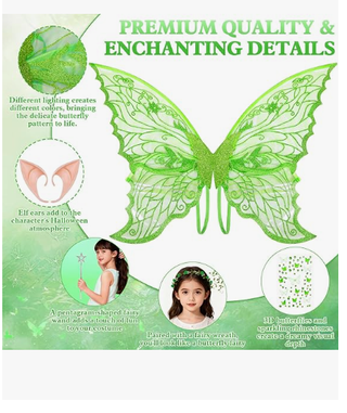 Set Costume Fata 5 Pezzi - Ali, Bacchetta, Corona