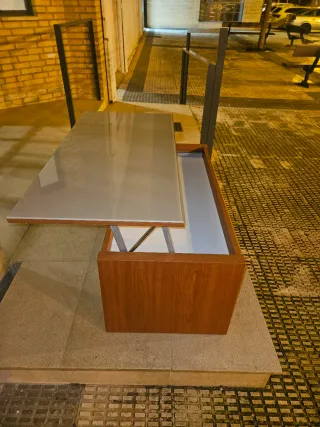 Mesa de centro elevable madera y cristal