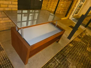 Mesa de centro elevable madera y cristal