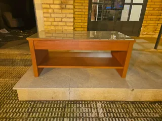Mesa de centro elevable madera y cristal