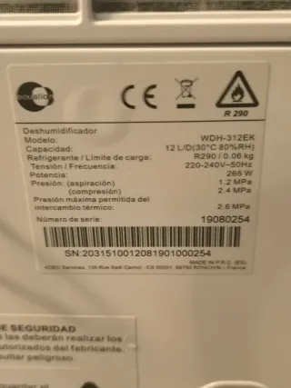 Deshumidificador Equation 10L Blanco