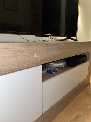 Mueble TV/Aparador Bajo Madera y Blanco