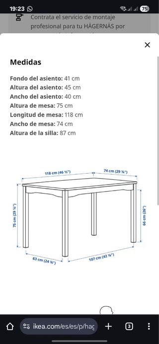 Mesa y 4 Sillas Comedor Madera