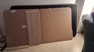 Canapé de tela beige y madera, nuevo