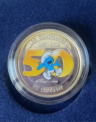 Belgio 5 euro argento 2008 I Puffi a colori