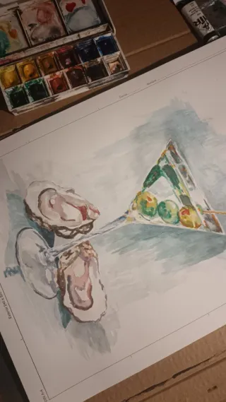 Acuarela: Copa Martini con Ostras y Aceitunas