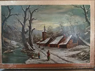 Cuadro antiguo paisaje invierno