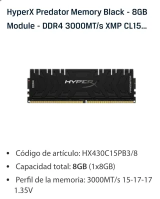 Módulo HyperX Predator DDR4 8GB CL15 3000MHz