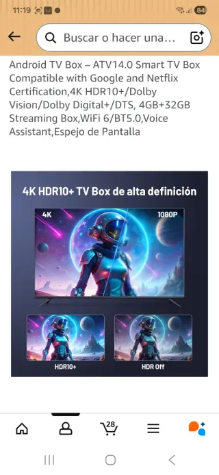 Android TV Box G1 4K HDR10+/Dolby Vision Nuevo Est