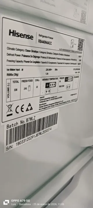 Nevera Combi Hisense no Frost energía A+SEMI NUEVA