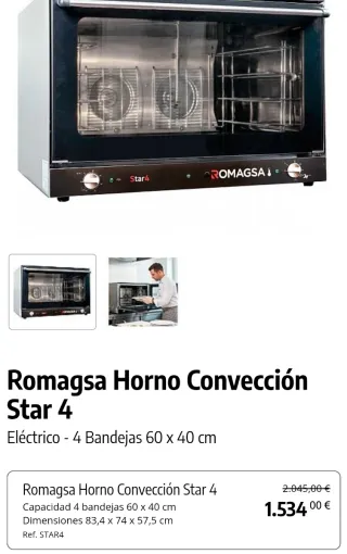 Horno Convector RMG Star 4 Bandejas 60x40