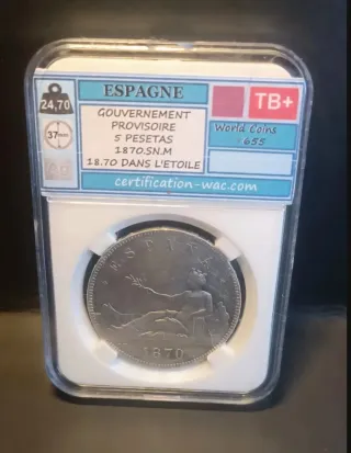 5 Pesetas 1870 Plata Gobierno Provisional