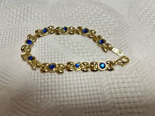 Pulsera y pendientes oro con esmeraldas azules