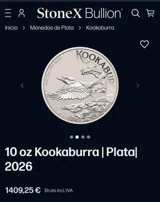 Moneda de Plata 10 Oz Kookaburra 2026 9999 NOVEDAD