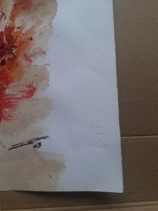 Lámina abstracta acuarela roja y marrón de 50×35cm