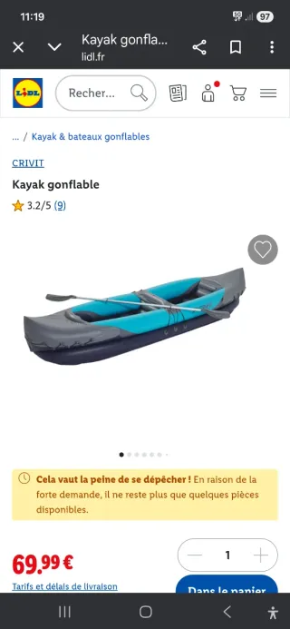 Kayak hinchable CRIVIT