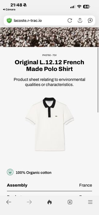 Polo Lacoste Clásico Blanco y Negro Talla M