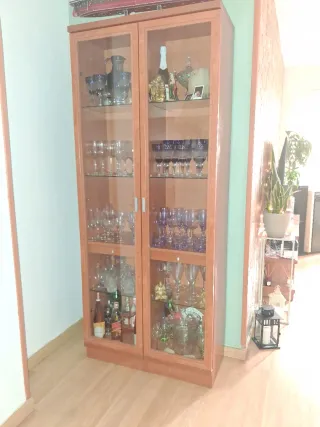 Mueble de salón madera con puertas y una estan mas