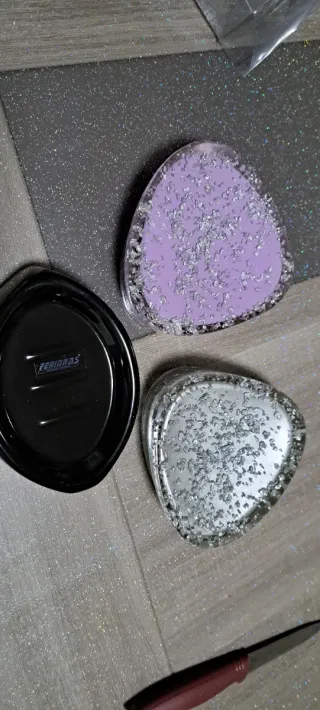 Porta saponette viola e argento