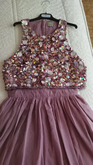 Vestido fiesta lentejuelas rosa y plata