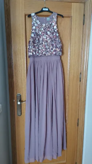Vestido fiesta lentejuelas rosa y plata