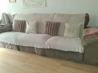 Sofá relax tela beige y marrón con 3 motores