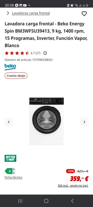 Lavadora Beko 9kg Nueva en Caja