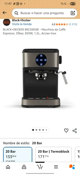 Cafetera Espresso Acero Inoxidable