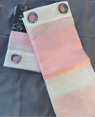 2 Tende Giu 135x275 Filtrante Rigato Rosa/Bianco