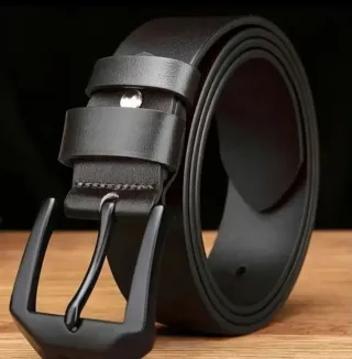 Cinturón Cuero Negro Hebilla Negra 110cm 3,5cm