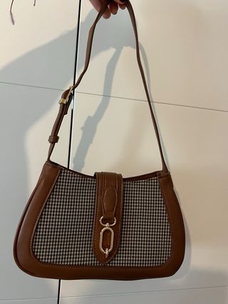 Bolso de hombro cuadros marrón