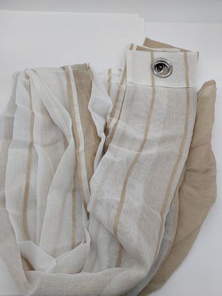 Topfinel Cortinas Salon para Ventana Grante Rayas Translúcidas 140x245cm Blanco+Caqui 2 Piezas Cortina Visillos con Ojales De Ba