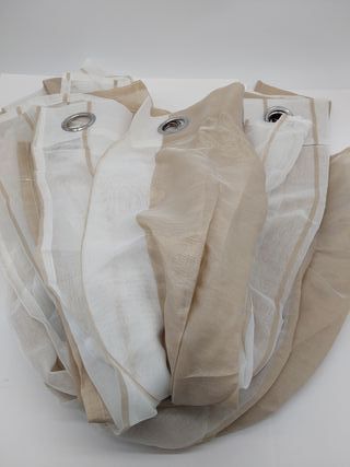 Topfinel Cortinas Salon para Ventana Grante Rayas Translúcidas 140x245cm Blanco+Caqui 2 Piezas Cortina Visillos con Ojales De Ba