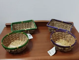 4 cestas mimbre bambú verde y morado