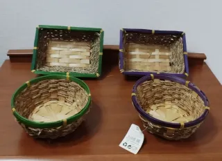 4 cestas mimbre bambú verde y morado