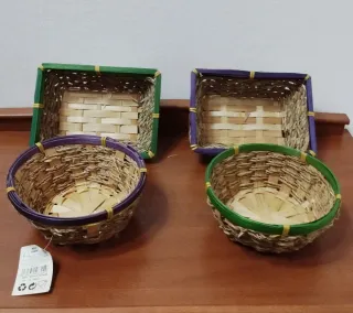 4 cestas mimbre bambú verde y morado