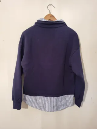 Sudadera azul efecto camisa