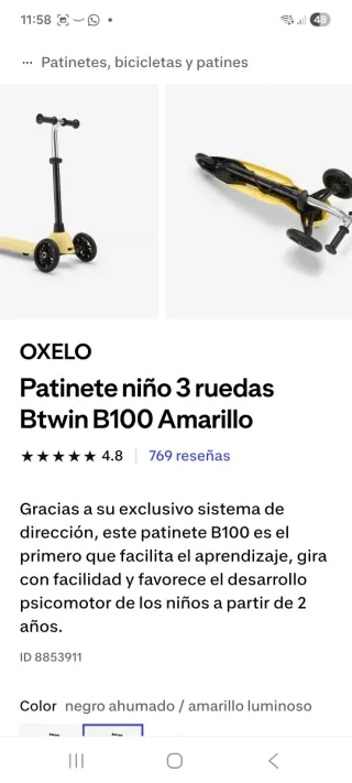 Patinete infantil 3 ruedas hasta 20 kg