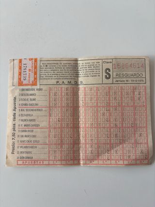 Quiniela antigua resguardo 1976