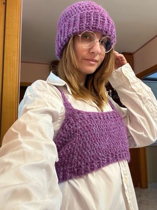 Top Lana Mohair Crochet Lavender