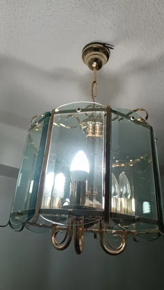 Lámpara de techo cristal y metal dorado