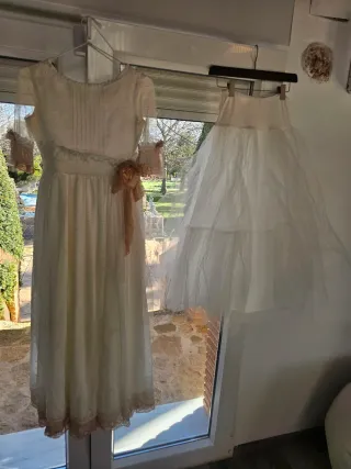 Traje de Comunión Niña Blanco y Rosa
