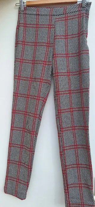Pantalón pitillo cuadros cintura alta