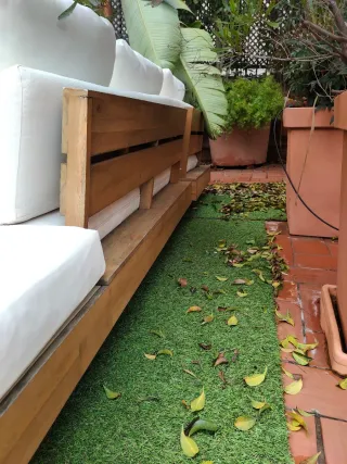 Conjunto Muebles Jardín Madera y Tela