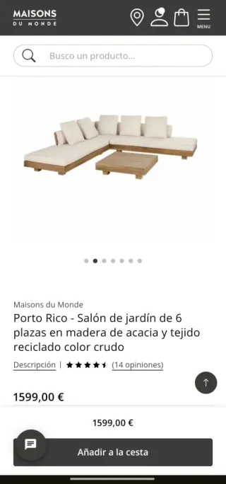 Conjunto Muebles Jardín Madera y Tela