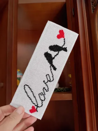 Segnalibro punto croce Love uccellini