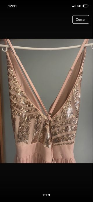 Vestido de ceremonia dorado y rosa