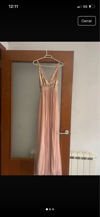 Vestido de ceremonia dorado y rosa