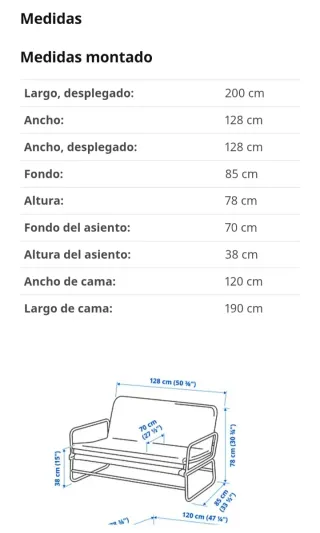 Sofá cama Ikea 2 plazas gris/negro